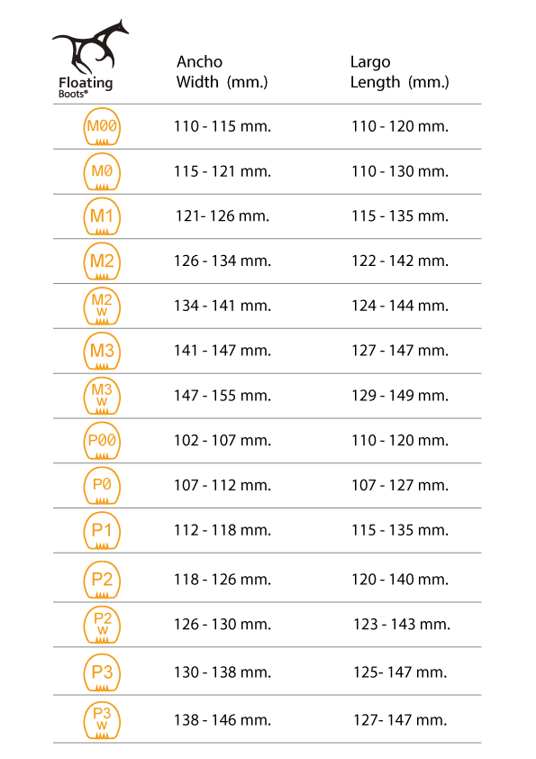 FLOATING BOOTS SIZE CHART